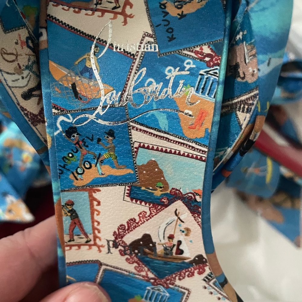 NWB Christian Louboutin Sandale Du Desert Greekaba Blue Heeled Sandals Size 6 - Picture 10 of 12